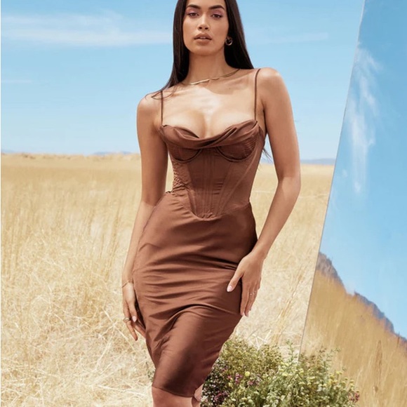 House of cb Myrna Chocolate Satin Slip Dress - Picture 9 of 9
